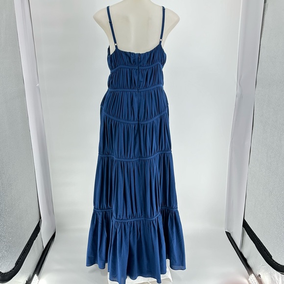 Trina Turk Women Gemma Blue lined Tiered Gathered Ruffles Maxi Dresses Sz 6 - Picture 3 of 13